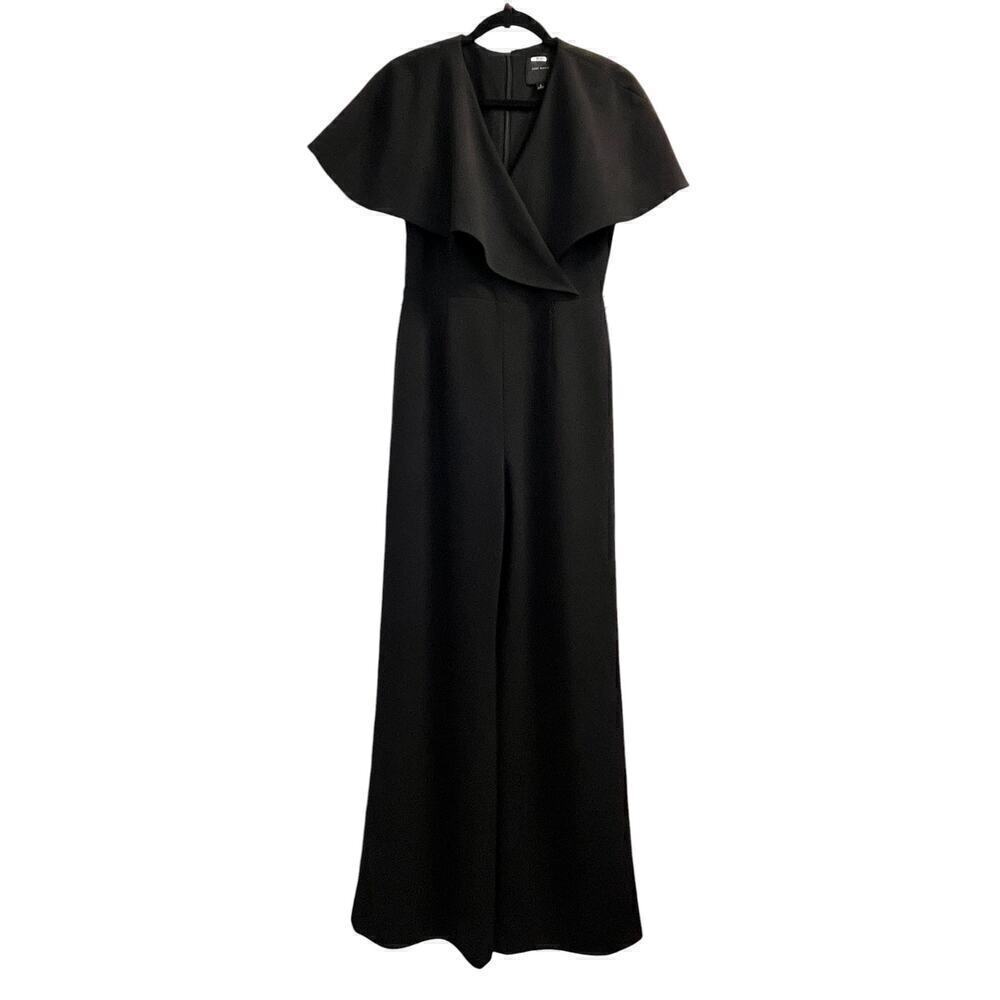 Alex Marie Jumpsuit Womens 4 Black Wide Leg Surplice Neck Back Zip *NO BELT*
